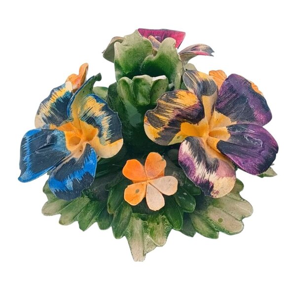 Vintage 1950s Capodimonte Candle Holders With African Violets & Butterflies Flor - Picture 8 of 13